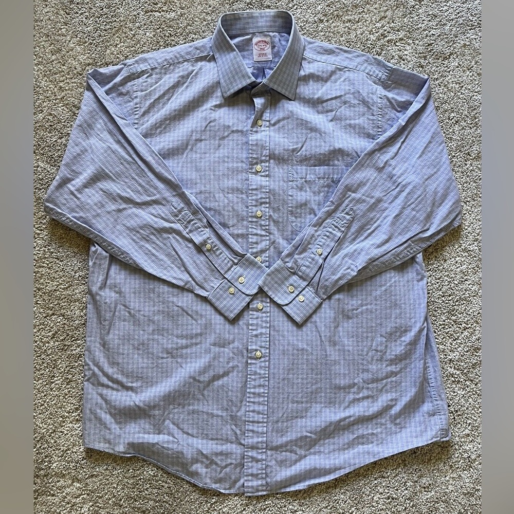Brooks Brothers 346 Men’s 17 1/2-4/5 Blue Plaid Pocket Button Down Long Sleeve